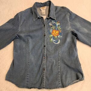 Talbots Stretch Womens Collared Button Front Long Sleeve Shirt Size Small